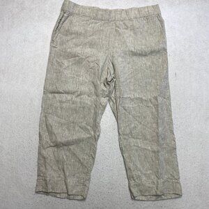 Pure Jill Cropped Pants Womens L Tan Wide Leg Linen Pull On